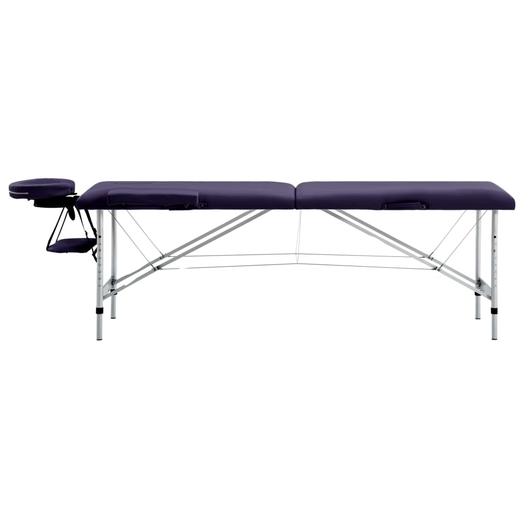 vidaXL Mesa de massagens dobrável 2 zonas alumínio roxo