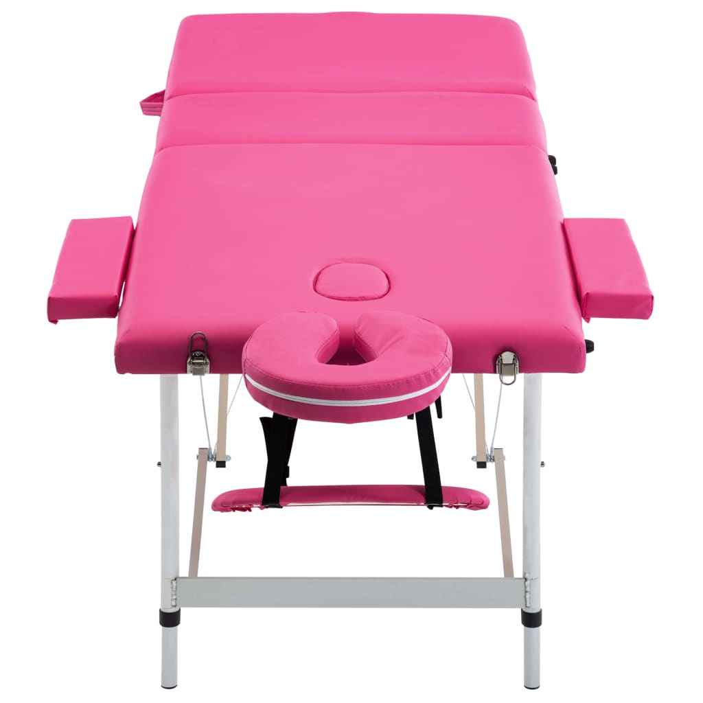 vidaXL Mesa de massagens dobrável 3 zonas alumínio rosa