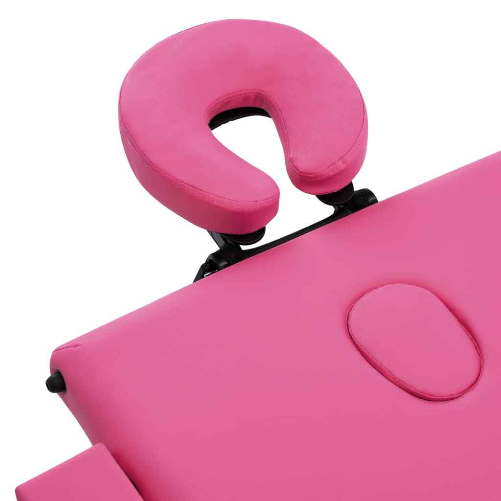 vidaXL Mesa de massagens dobrável 3 zonas alumínio rosa