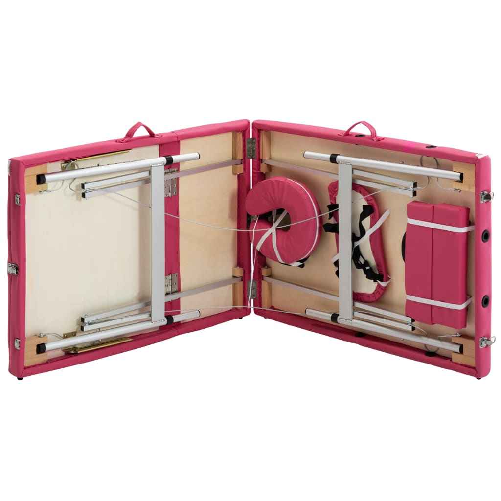 vidaXL Mesa de massagens dobrável 3 zonas alumínio rosa