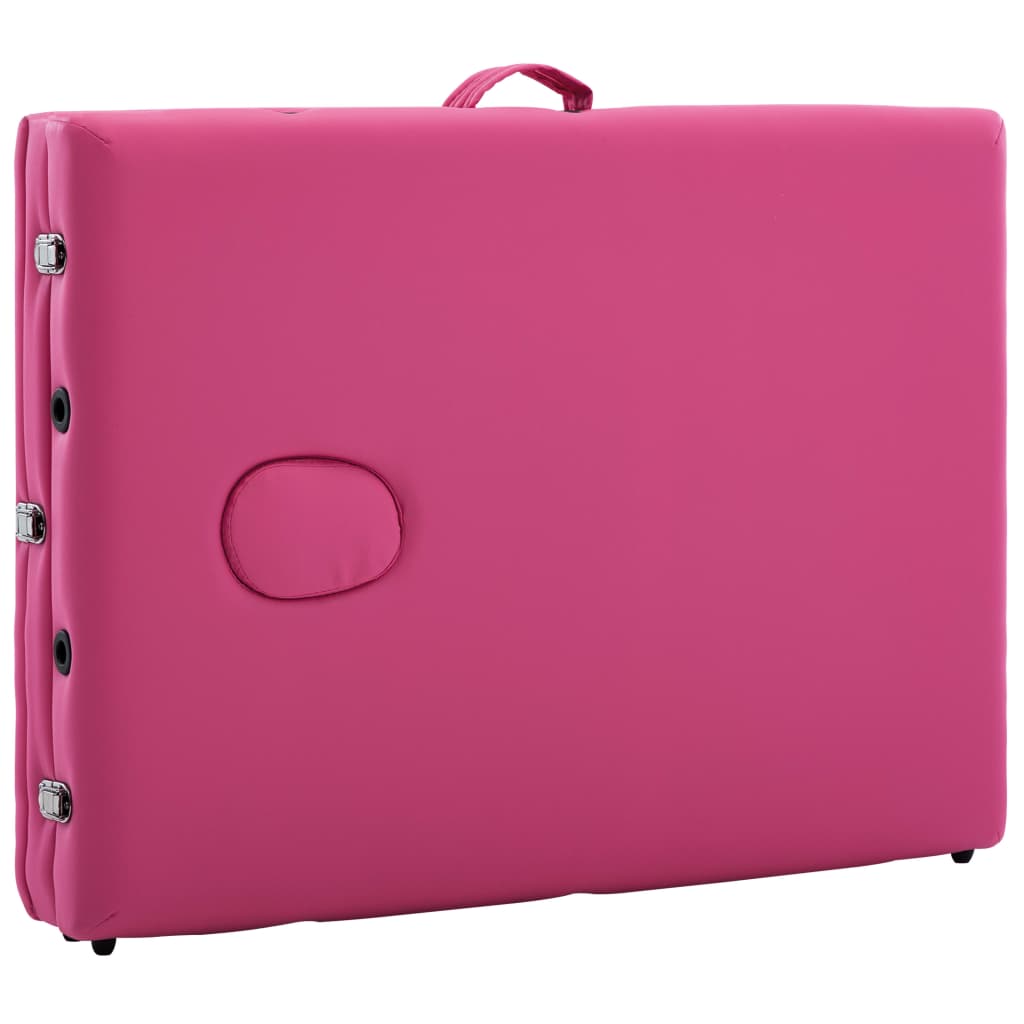 vidaXL Mesa de massagens dobrável 3 zonas alumínio rosa