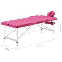 vidaXL Mesa de massagens dobrável 3 zonas alumínio rosa