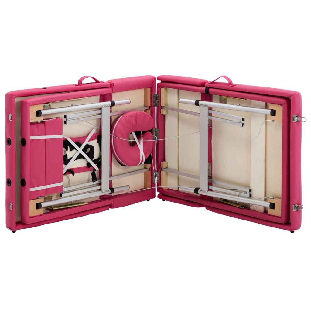 vidaXL Mesa de massagens dobrável 4 zonas alumínio rosa
