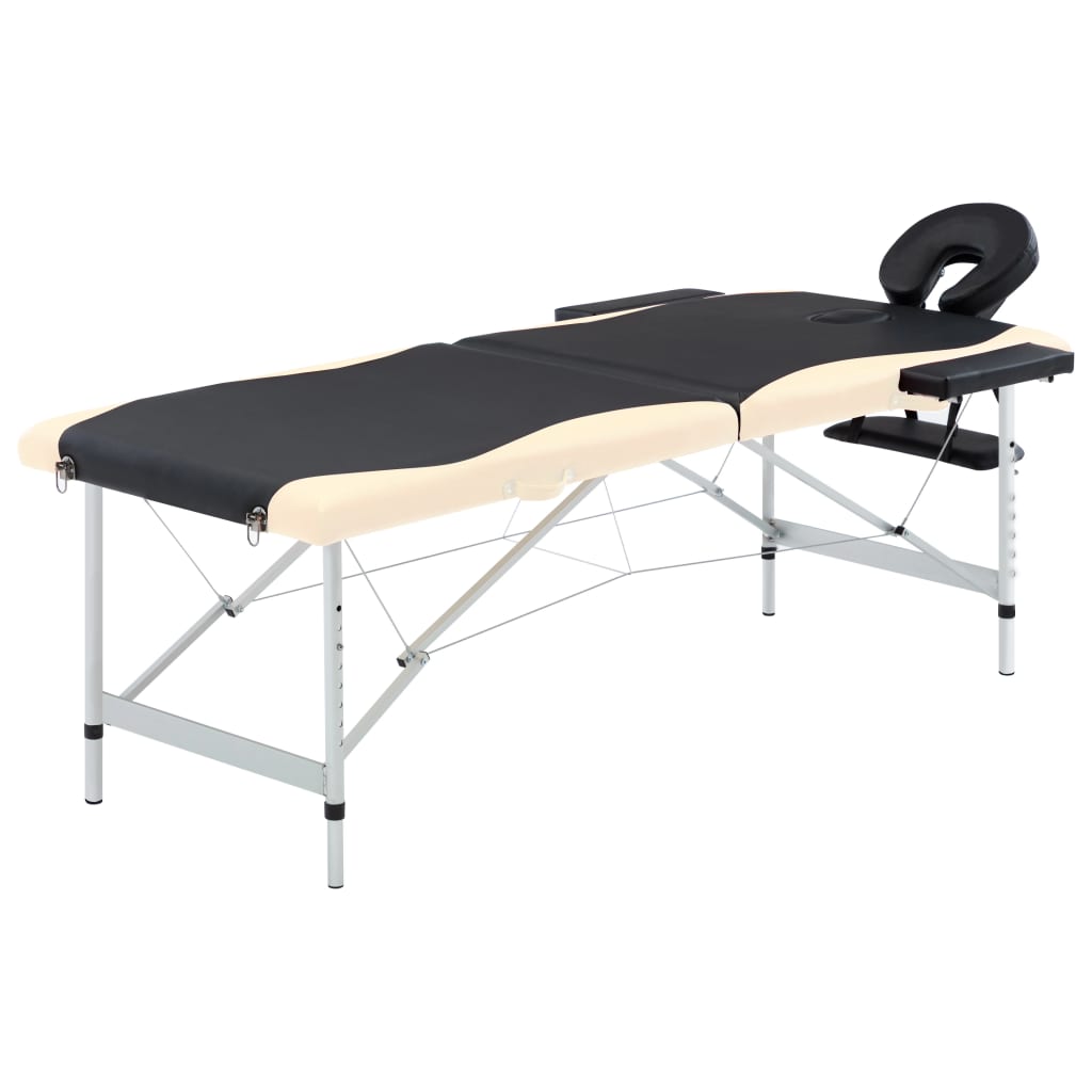 vidaXL Mesa de massagem dobrável 2 zonas alumínio preto e bege