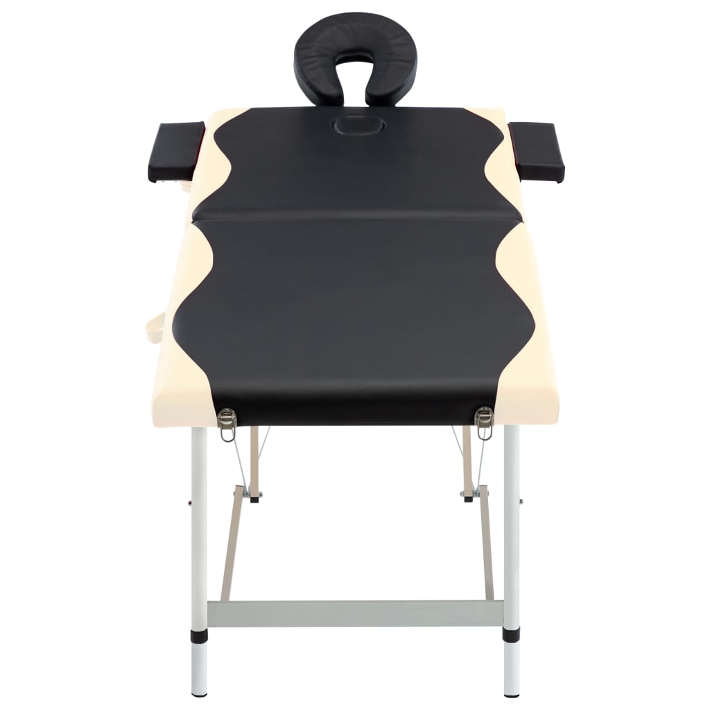 vidaXL Mesa de massagem dobrável 2 zonas alumínio preto e bege