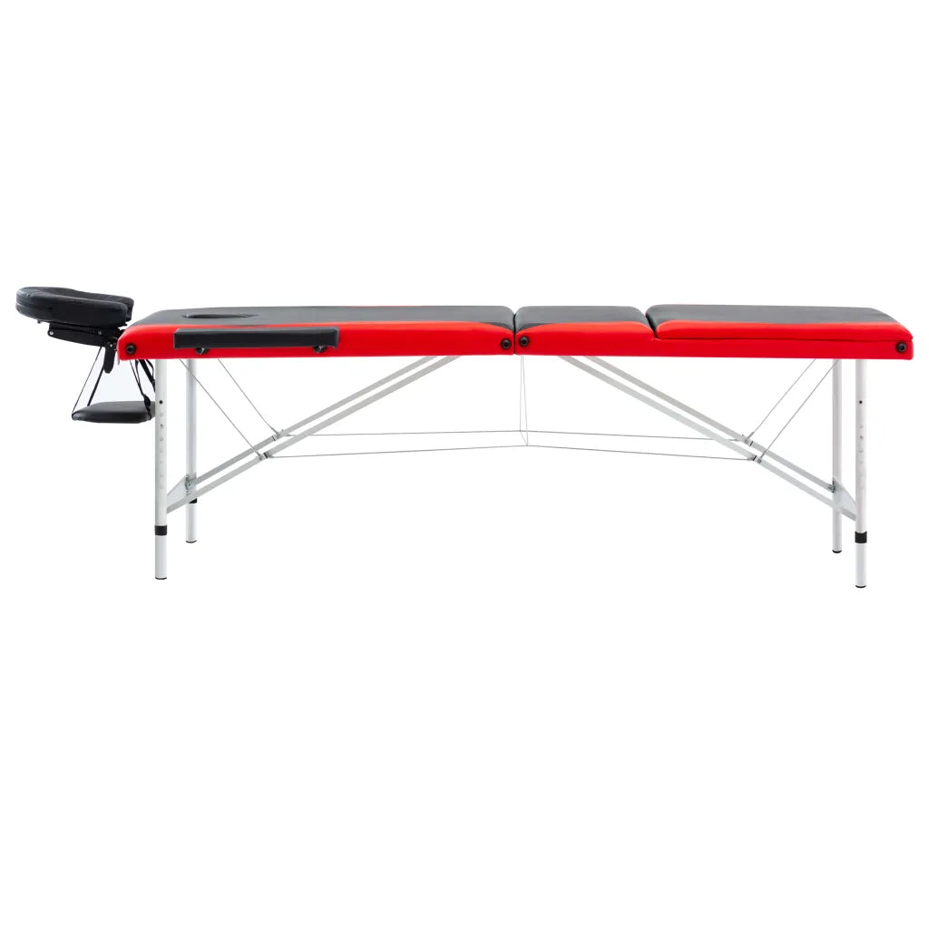 Mesa de massagem dobrável 3 zonas alumínio  e vermelho