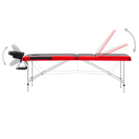 Mesa de massagem dobrável 3 zonas alumínio  e vermelho