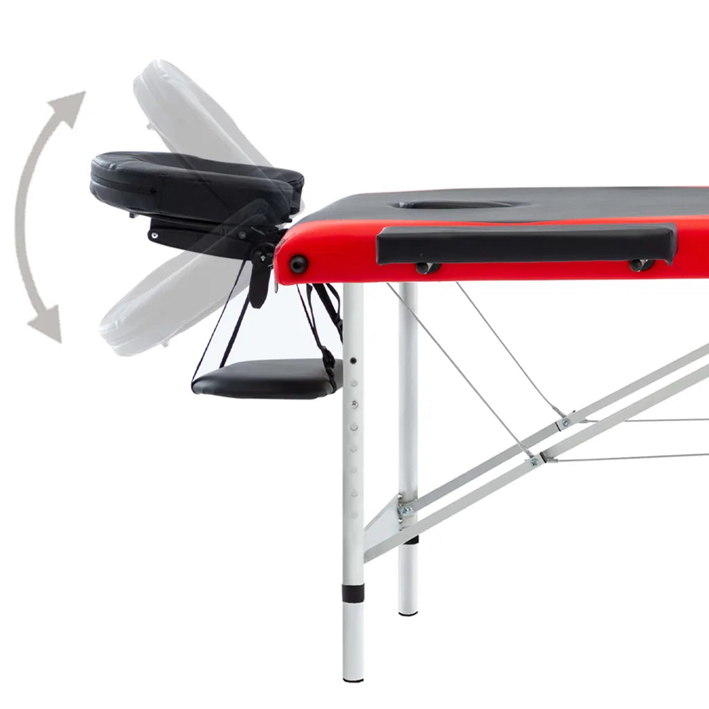 Mesa de massagem dobrável 3 zonas alumínio  e vermelho