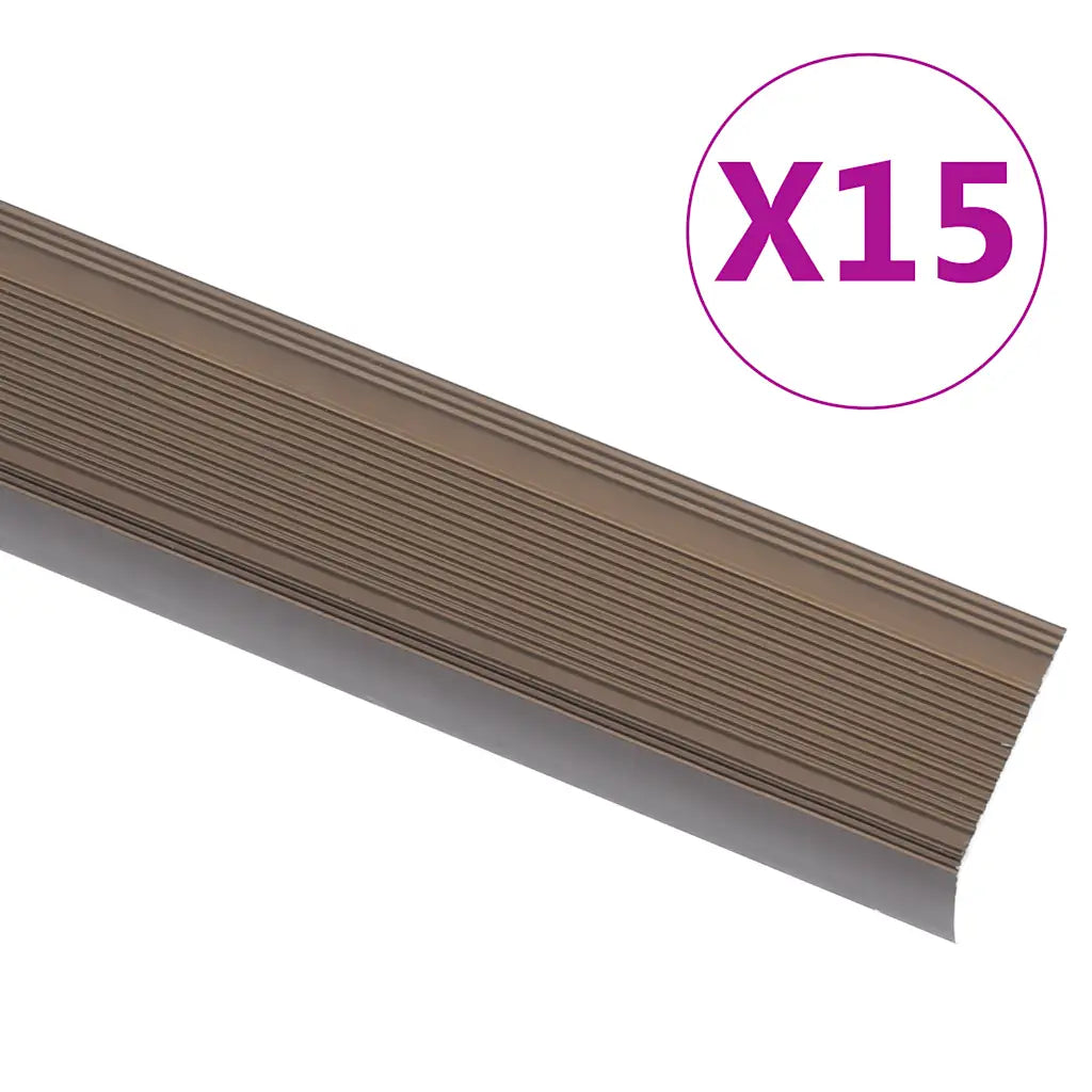 Perfil p/ escada em forma de L 15 pcs alumínio 100 cm castanho