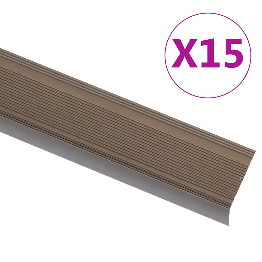 Perfil p/ escada em forma de L 15 pcs alumínio 100 cm castanho