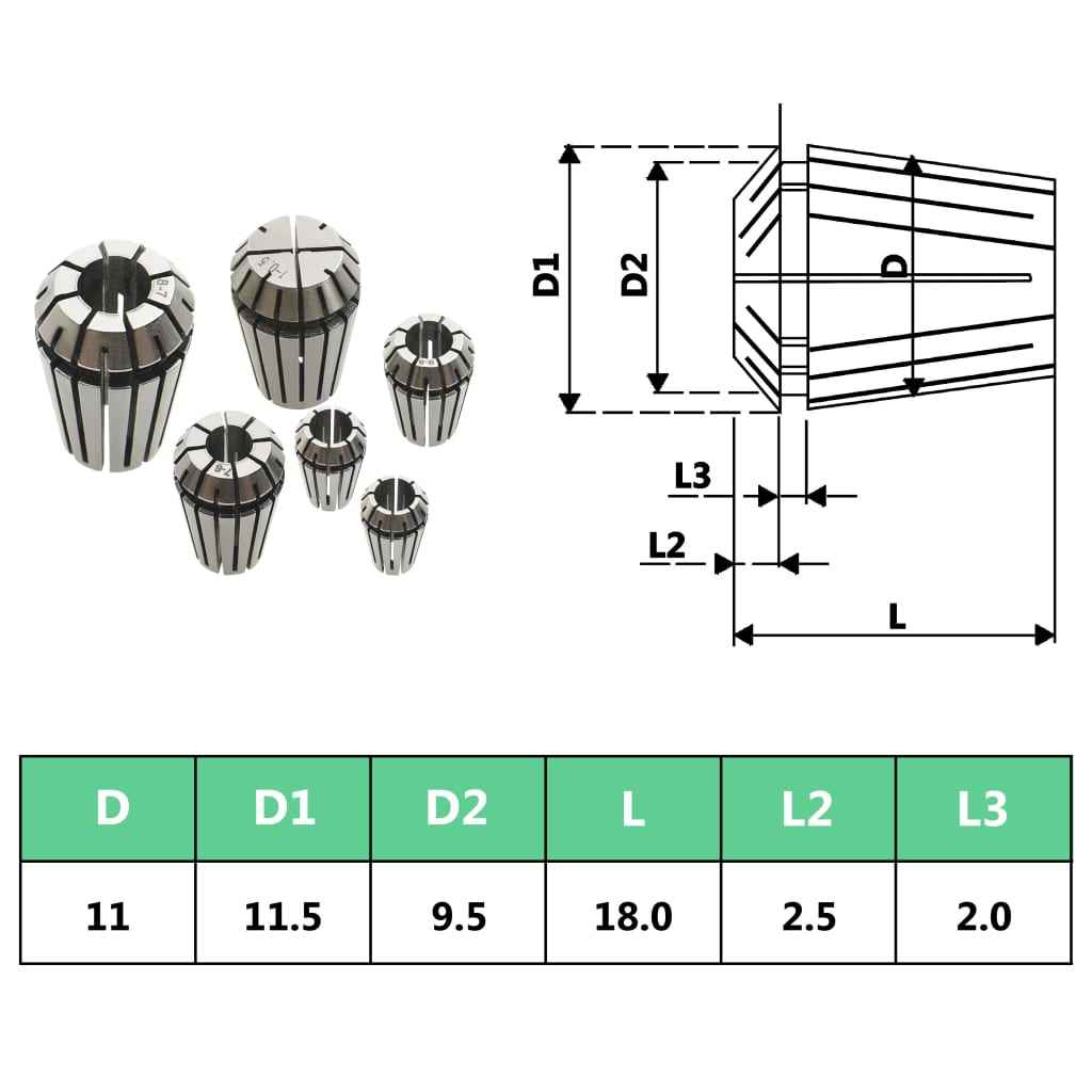vidaXL Pinças ER11 13 pcs p/ conjunto de ferramentas de torneamento