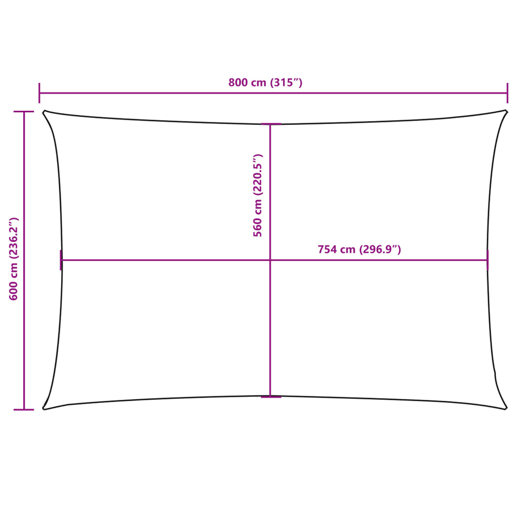 Para-sol estilo vela tecido oxford retangular 6x8 m