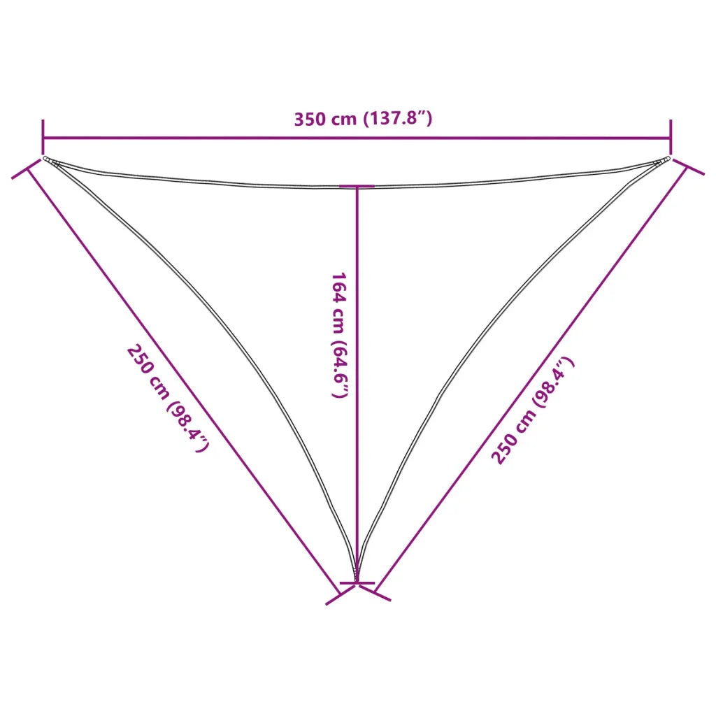Para-sol estilo vela tecido oxford triangular 2,5x2,5x3,5m