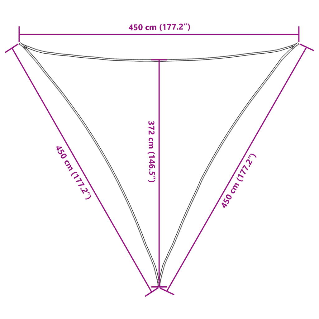Para-sol vela tecido oxford triangular 4,5x4,5x4,5 m