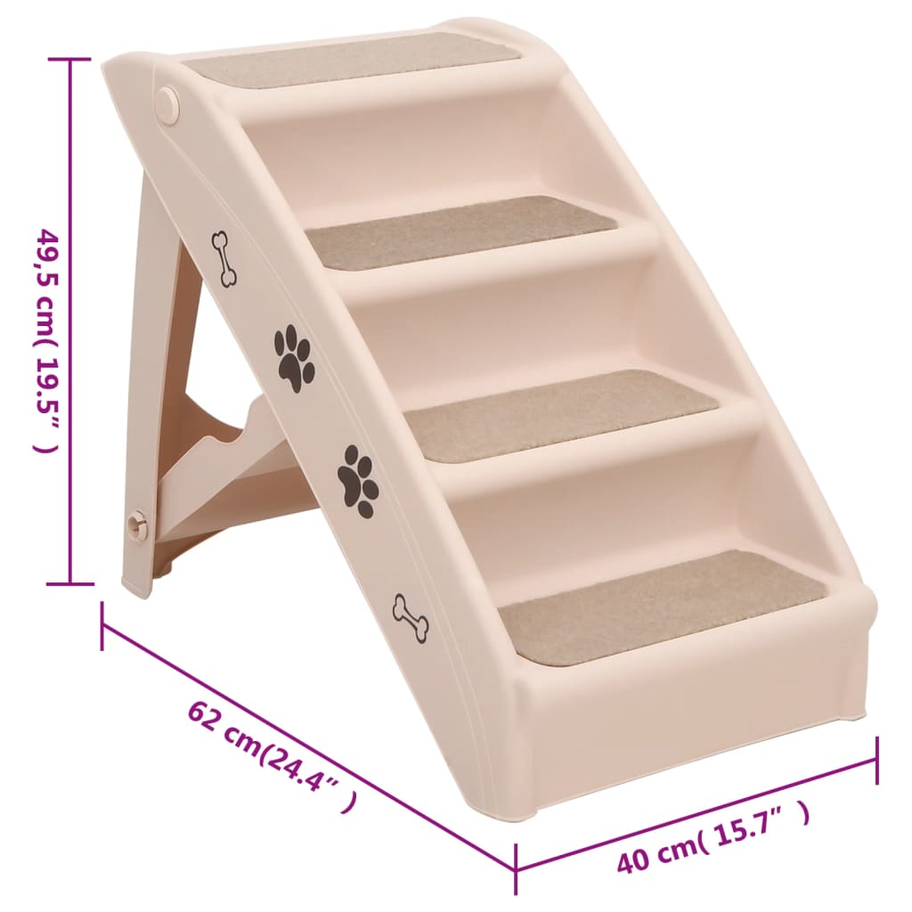 vidaXL Escadas para cães dobráveis 62x40x49,5 cm cor creme