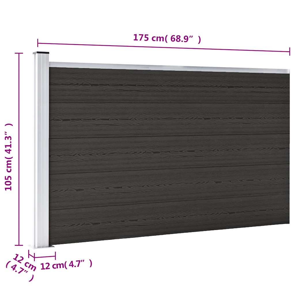 vidaXL Painel de vedação WPC 180x105 cm preto