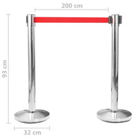 vidaXL Postes separadores com fitas 4 pcs aço inoxidável prateado