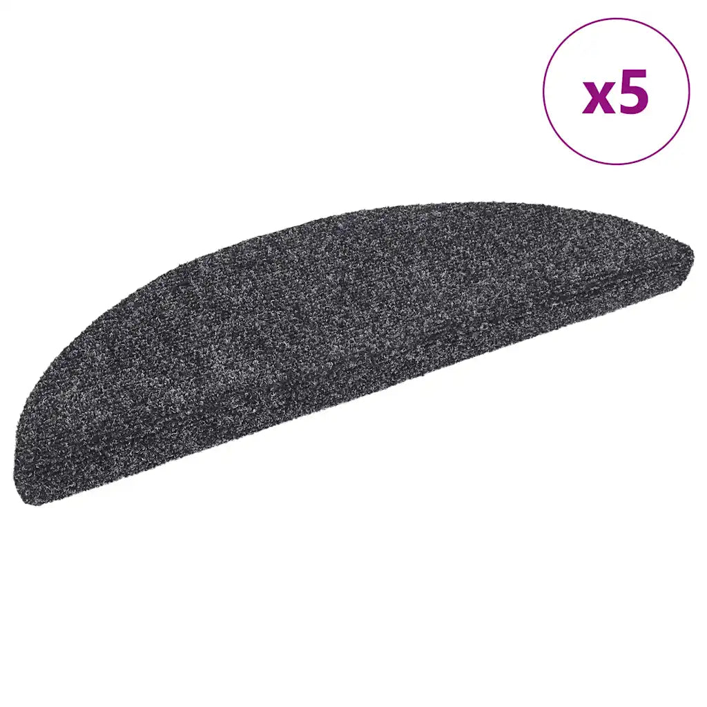 Tapetes de escada autoadesivos 5 peças 56x17x3 cm cinza escuro semicircular