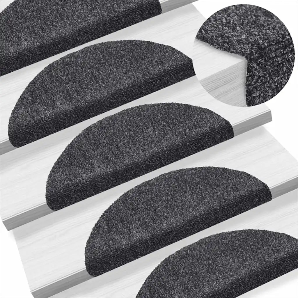 Tapetes de escada autoadesivos 5 peças 56x17x3 cm cinza escuro semicircular