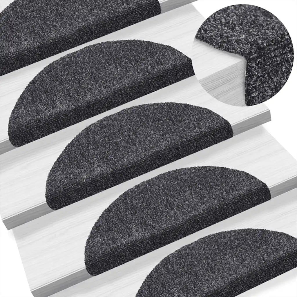 Tapetes de escada autoadesivos 10 peças 56x17x3 cm cinza escuro semicircular