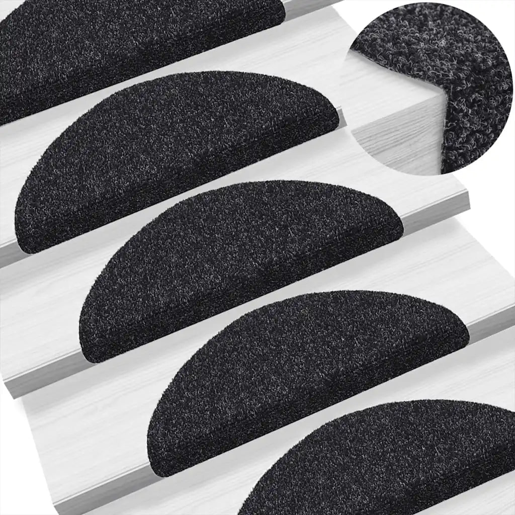 Tapetes de escada autoadesivos 5 peças 56x17x3 cm pretos semicirculares