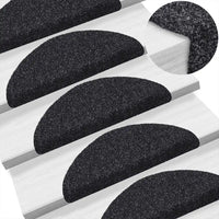 Tapetes de escada autoadesivos 5 peças 56x17x3 cm pretos semicirculares