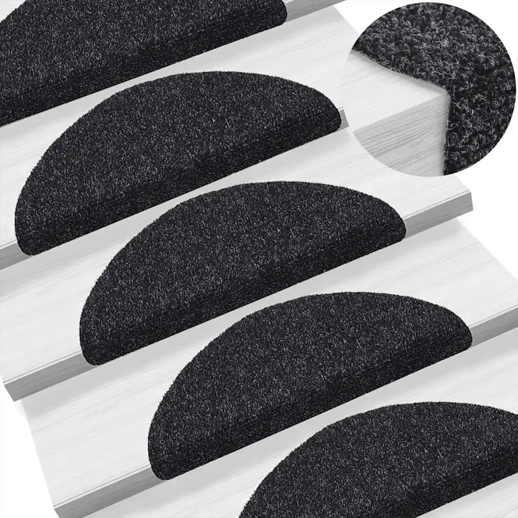 Tapetes de escada autoadesivos 10 peças 56x17x3 cm pretos semicirculares