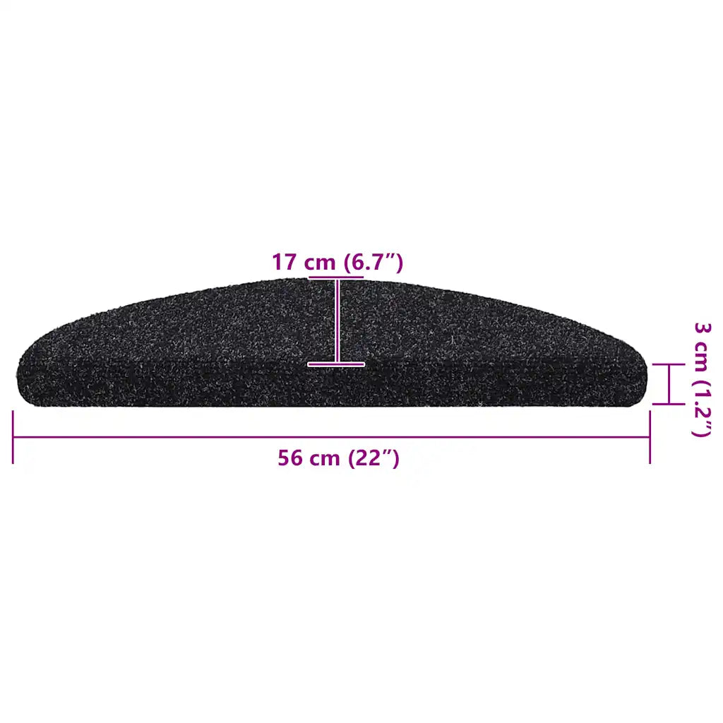 Tapetes de escada autoadesivos 10 peças 56x17x3 cm pretos semicirculares