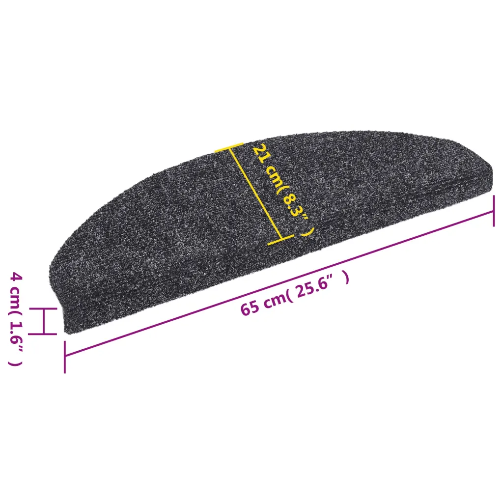 Tapetes de escada autoadesivos 5 peças 65x21x4 cm cinza escuro semicircular grande