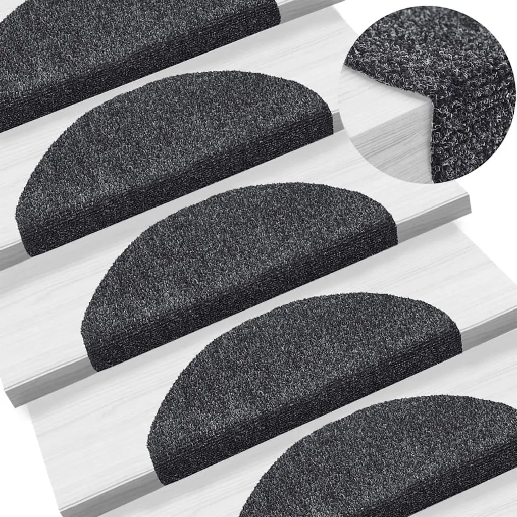 Tapetes de escada autoadesivos 5 peças 65x21x4 cm cinza escuro semicircular grande