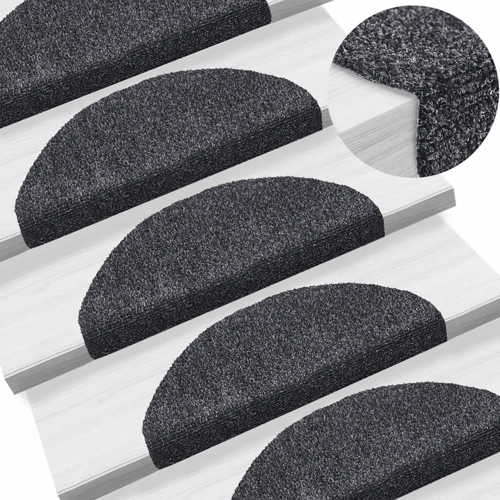 Tapetes de escada autoadesivos 10 peças 65x21x4 cm cinza escuro semicircular grande