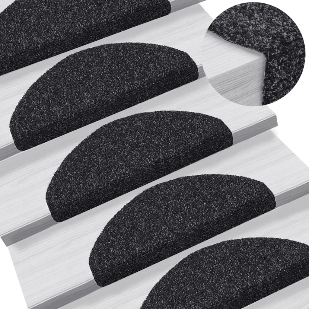 Tapetes de escada autoadesivos 10 peças 65x21x4 cm pretos semicirculares grandes