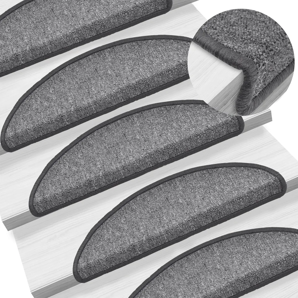 Tapetes de escada 10 peças 56x17x3 cm cinza escuro semicircular