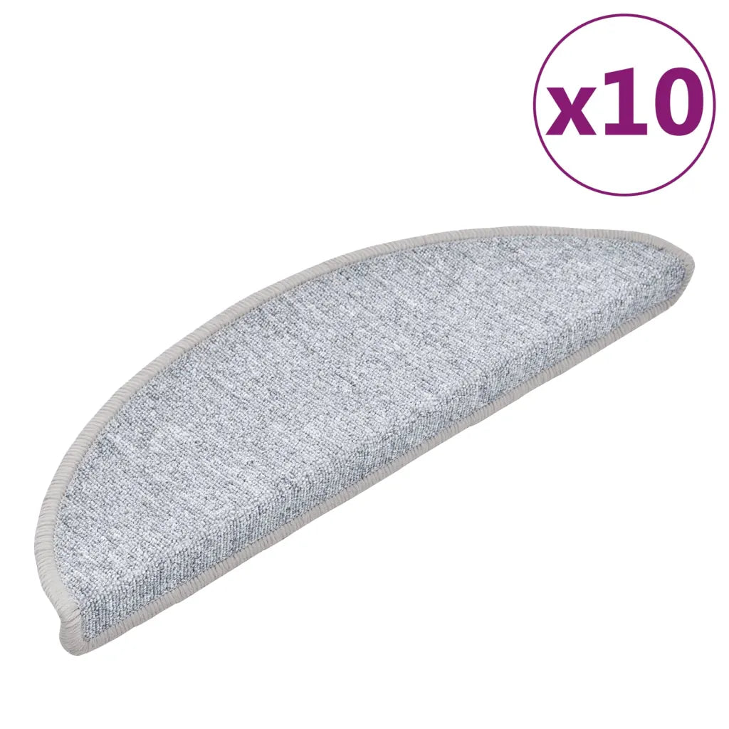 Tapetes de escada 10 peças 56x17x3 cm cinza claro semicircular