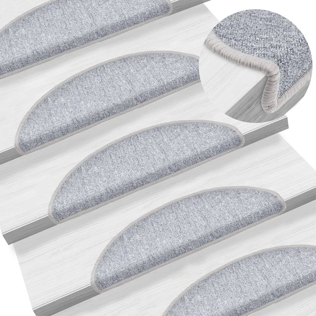 Tapetes de escada 10 peças 56x17x3 cm cinza claro semicircular