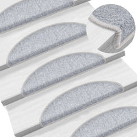 Tapetes de escada 10 peças 56x17x3 cm cinza claro semicircular