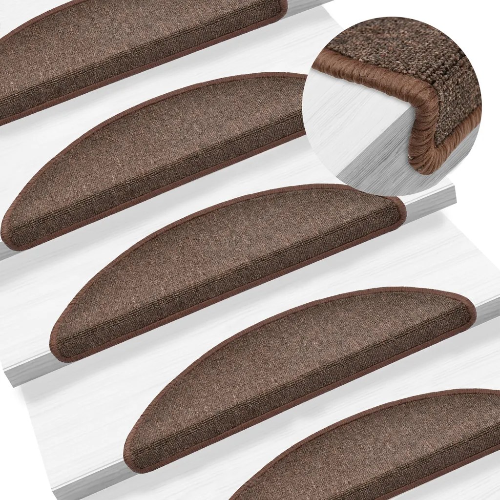Tapetes de escada 10 peças 56x17x3 cm  café meio redondo
