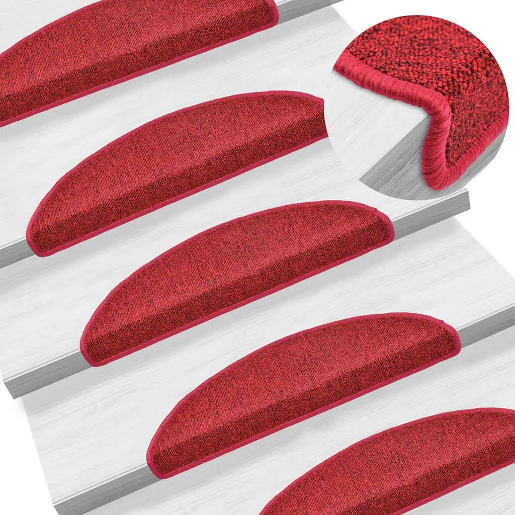 Tapetes de escada 10 peças 56x17x3 cm Vermelhos Semi-redondos