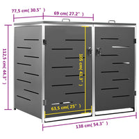 Abrigo duplo para caixote do lixo 138x77,5x112,5 cm aço inox