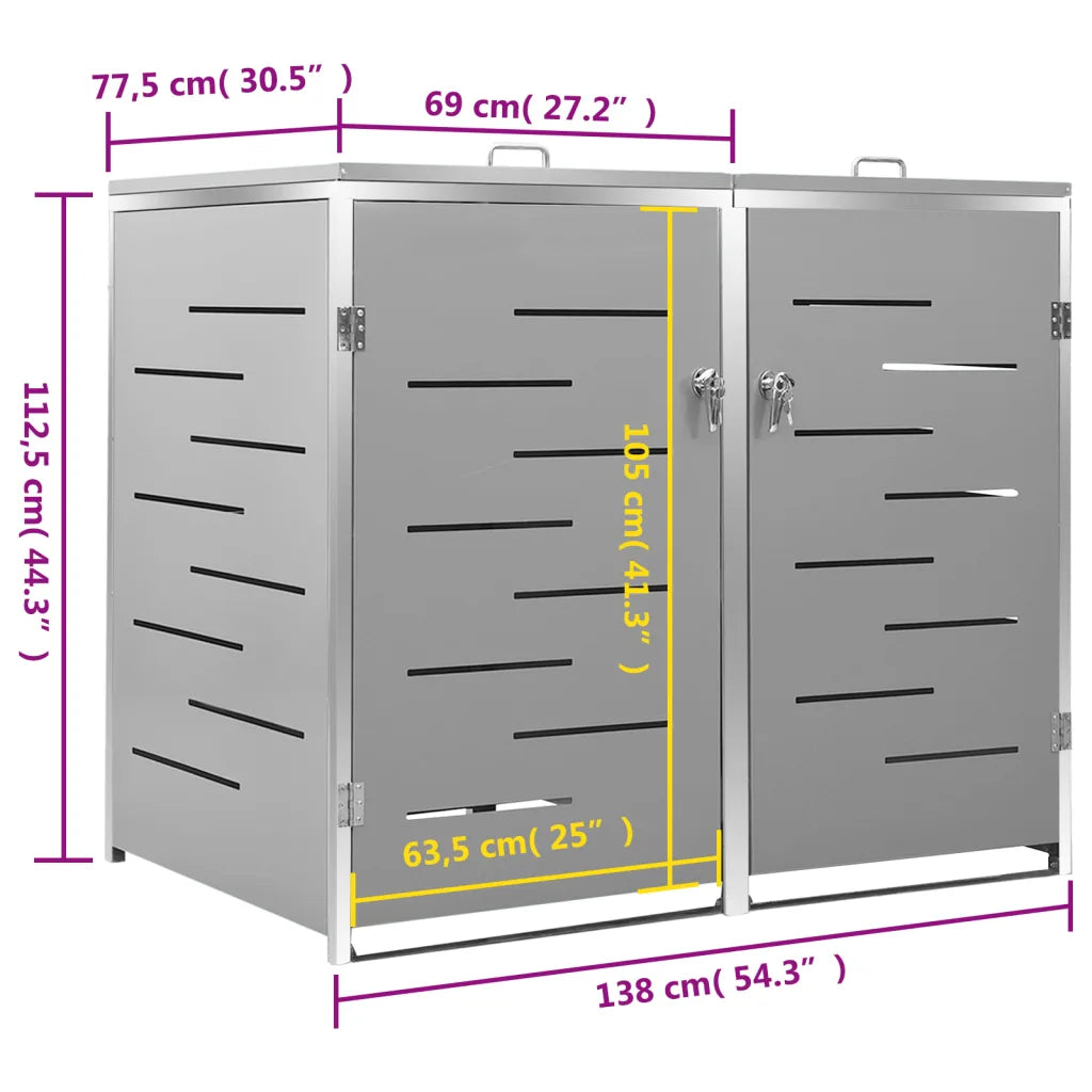 Abrigo duplo para caixote do lixo 138x77,5x112,5 cm aço inox