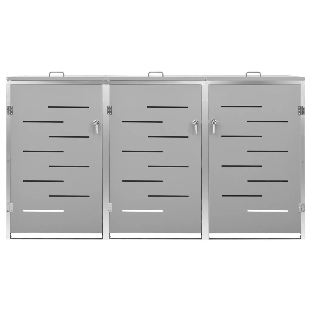 Abrigo triplo para caixotes do lixo 207x77,5x112,5 cm aço inox