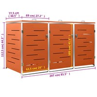 Abrigo triplo para caixotes do lixo 207x77,5x112,5 cm aço inox