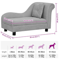 vidaXL Sofá para cães com almofada 83x44x44 cm pelúcia cinzento