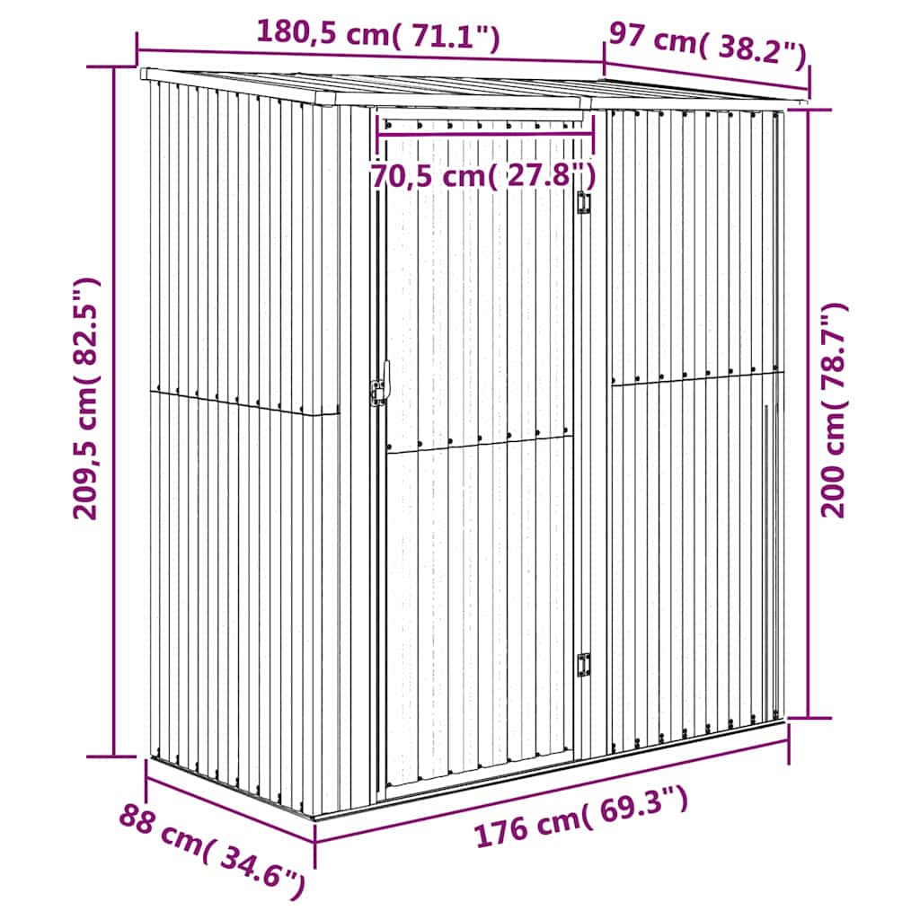 vidaXL Abrigo de jardim verde 180,5x97x209,5 cm aço galvanizado