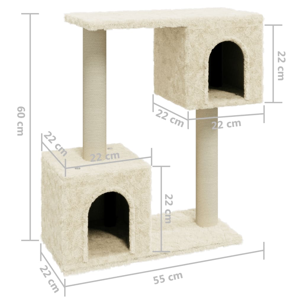 vidaXL Árvore para gatos c/ postes arranhadores sisal 60 cm cor creme