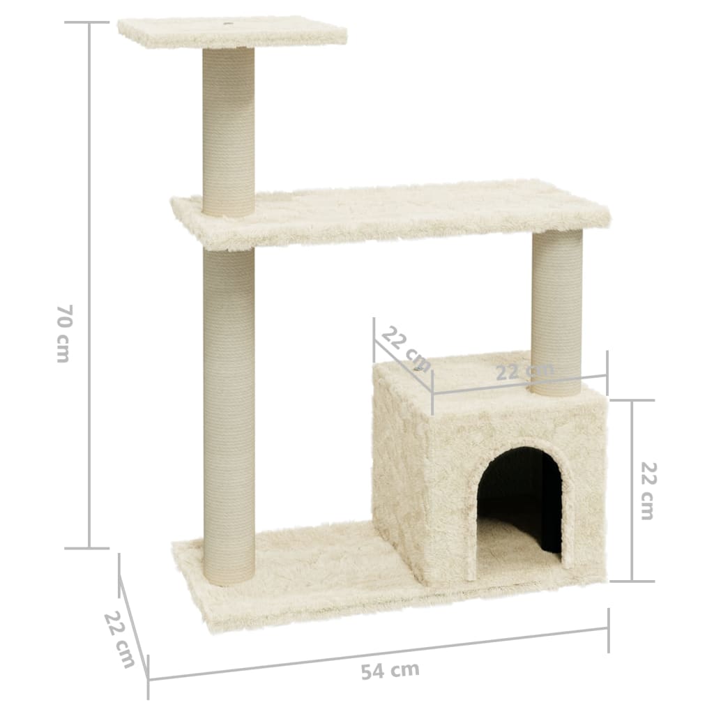 vidaXL Árvore para gatos c/ postes arranhadores sisal 70 cm cor creme