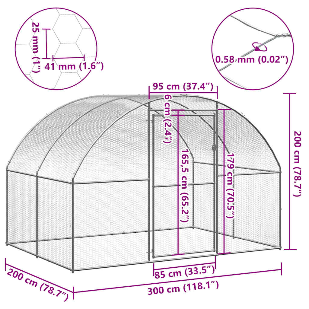 vidaXL Galinheiro de exterior 3x2x2 m aço galvanizado