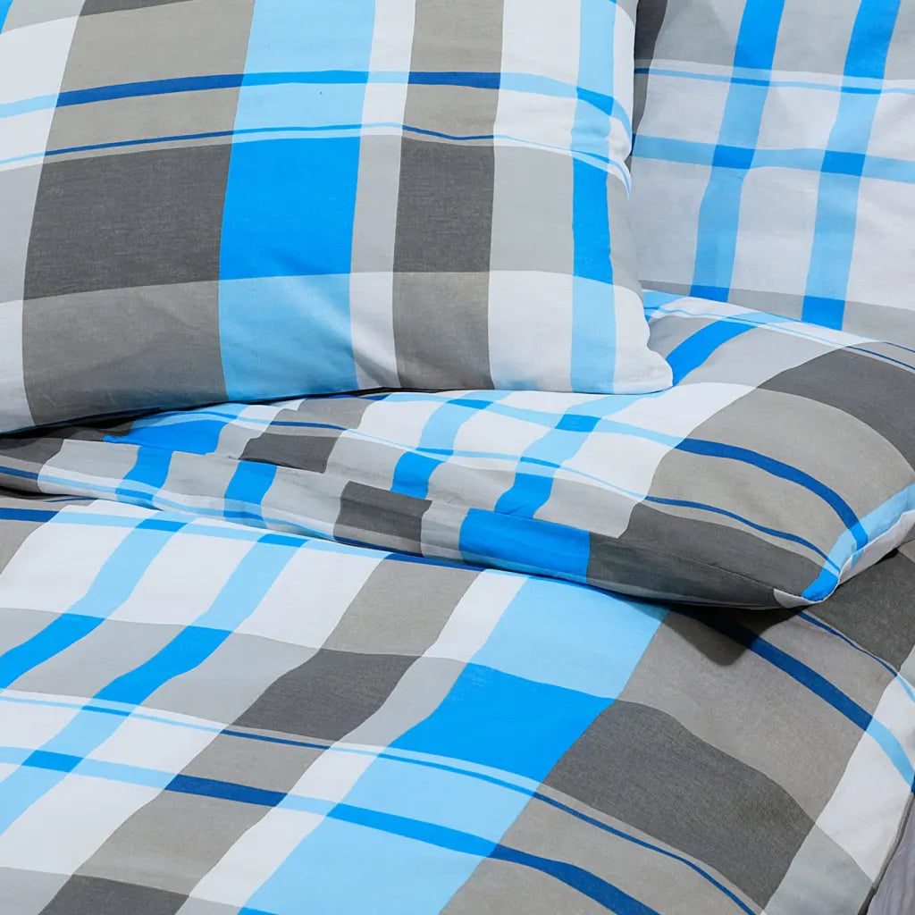 Conjunto de capa de edredão 155x220 cm algodão azul e cinzento