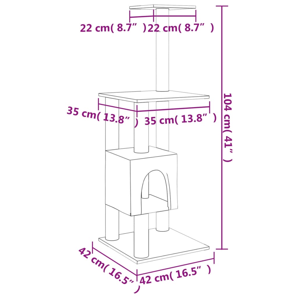 vidaXL Árvore para gatos c/ postes arranhadores sisal 104 cm cor creme