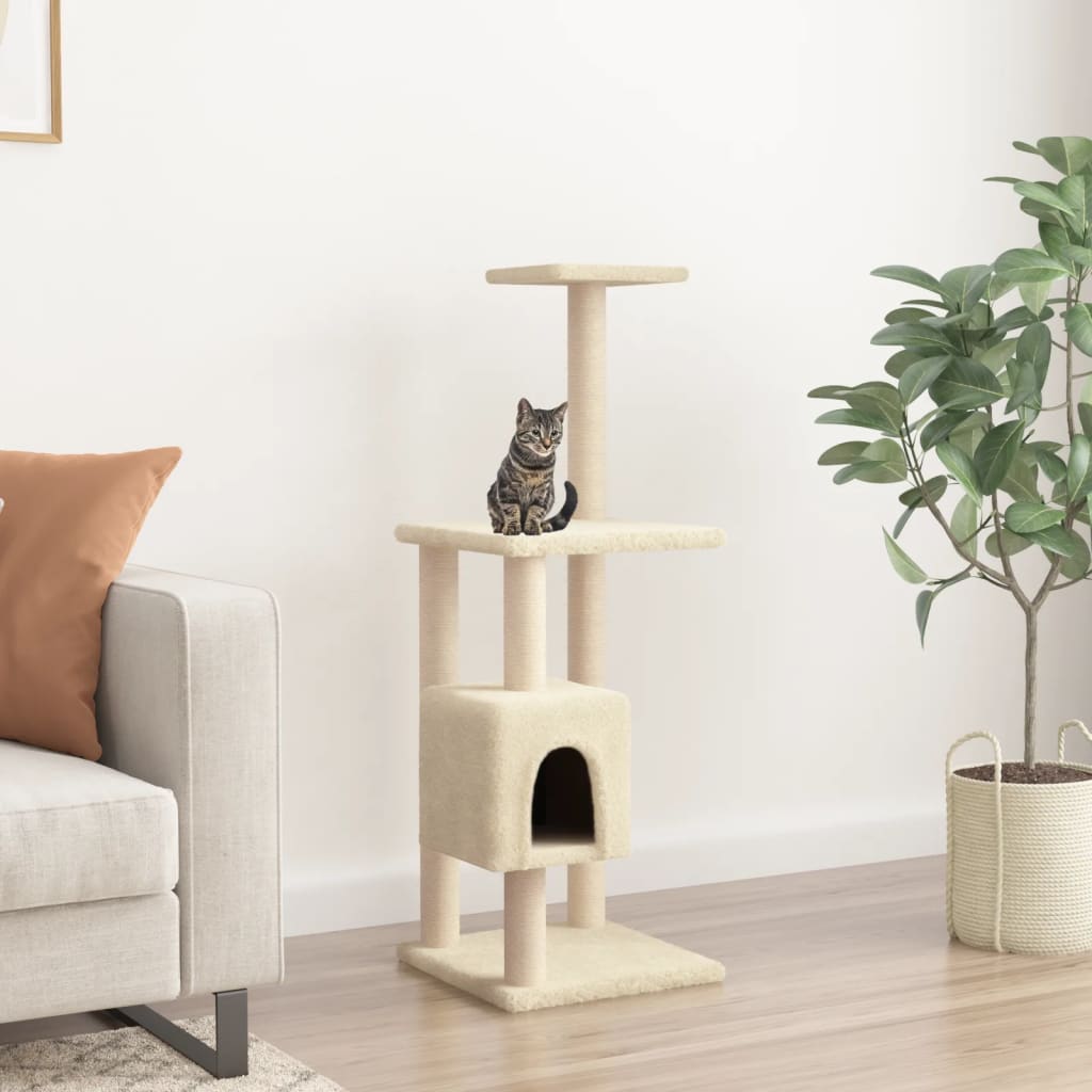 vidaXL Árvore para gatos c/ postes arranhadores sisal 104 cm cor creme